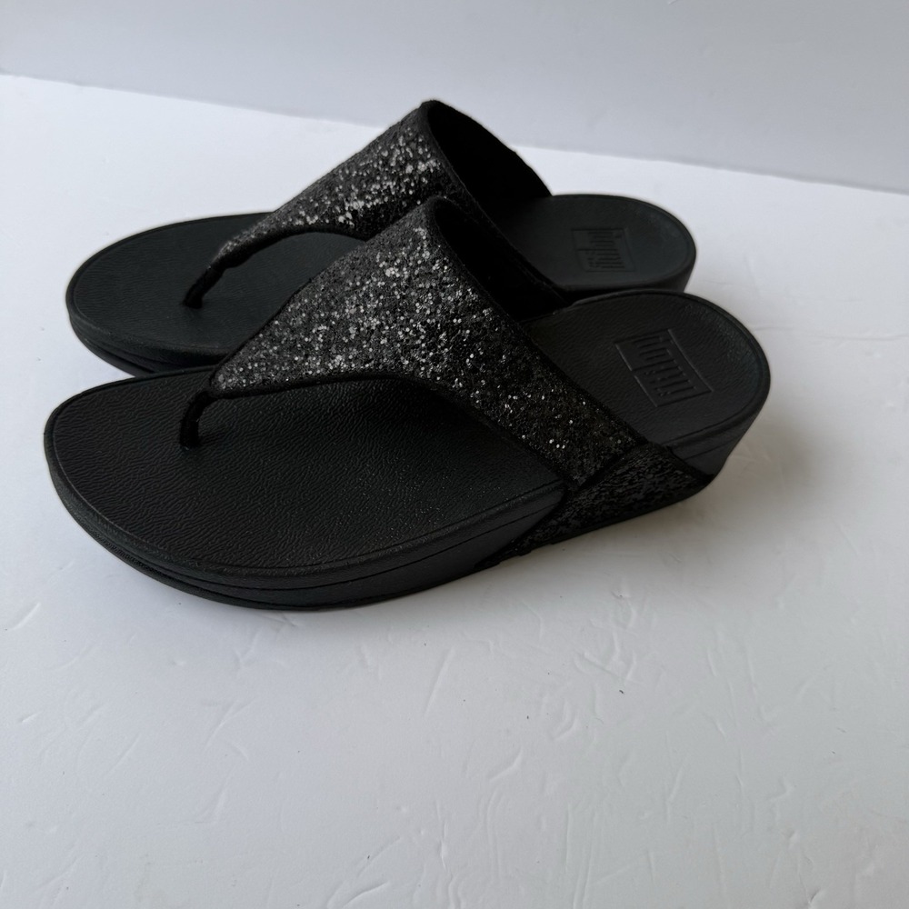 FitFlop Shimma Glitter Toe Post Sandals Black Glitter Women's US 6 EU 37 New - Picture 1 of 8
